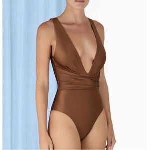 NWT ZIMMERMANN Raie Wrap Plunge One-Piece Swimsuit Tan Women’s Size Large